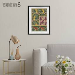 "Artery8 Birds Butterflies Kangaroo Pattern Framed Canvas Wall Art Print Verneuil in Green - Size: W12"" x H16""" - thumbnail 3