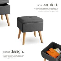 tectake Stool Elva - Padded, Linen Look With Storage Space in Dark Grey - thumbnail 3