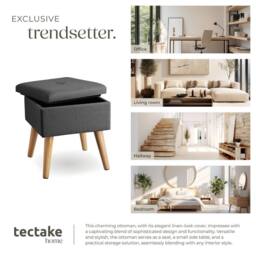 tectake Stool Elva - Padded, Linen Look With Storage Space in Dark Grey - thumbnail 7