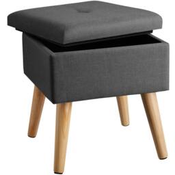 tectake Stool Elva - Padded, Linen Look With Storage Space in Dark Grey - thumbnail 1