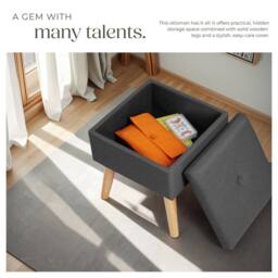 tectake Stool Elva - Padded, Linen Look With Storage Space in Dark Grey - thumbnail 4