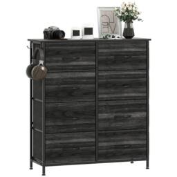 VOGREX Fabric Chest of Drawers, 8 Drawer Dresser for Bedroom in Black