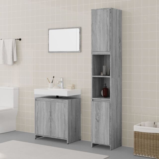 Berkfield Home 3 Piece Bathroom Furniture Set Grey Sonoma Engineered Wood - image 1