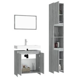 Berkfield Home 3 Piece Bathroom Furniture Set Grey Sonoma Engineered Wood - thumbnail 4