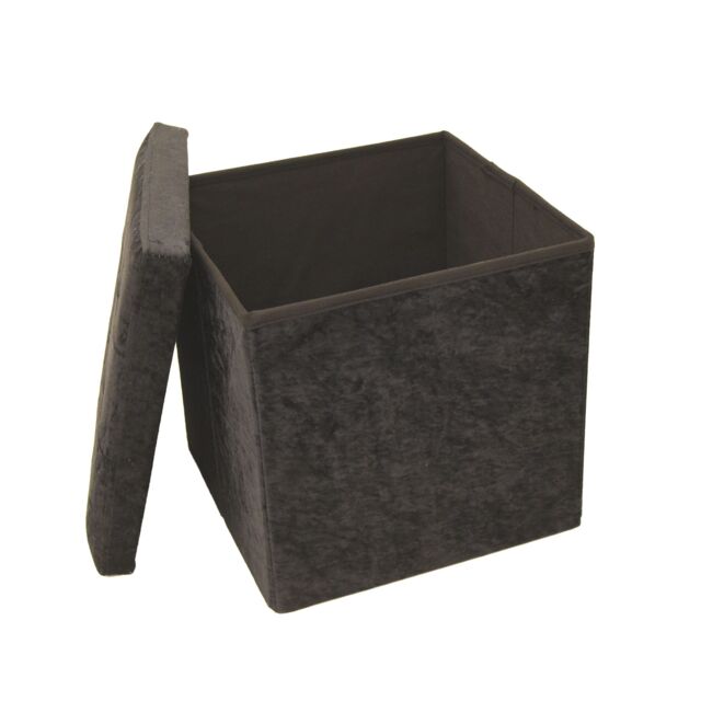 Libbi Lou Velvet Footstool Ottoman Storage Box 38x38x38cm in Black - Size: 38 x 38 x 38 cm - image 1
