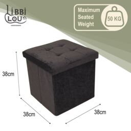 Libbi Lou Velvet Footstool Ottoman Storage Box 38x38x38cm in Black - Size: 38 x 38 x 38 cm - thumbnail 3