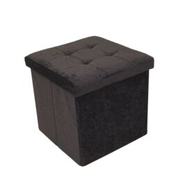 Libbi Lou Velvet Footstool Ottoman Storage Box 38x38x38cm in Black - Size: 38 x 38 x 38 cm - thumbnail 4