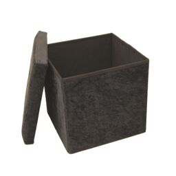 Libbi Lou Velvet Footstool Ottoman Storage Box 38x38x38cm in Black - Size: 38 x 38 x 38 cm - thumbnail 1