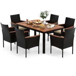 Gymax 7 Pieces PE Rattan Outdoor Patio Dining Set With 6 Stackable Chairs in Brown - thumbnail 1