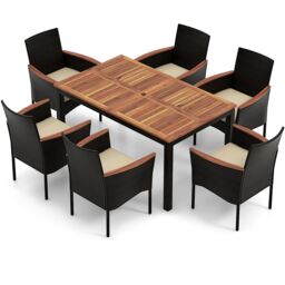 Gymax 7 Pieces PE Rattan Outdoor Patio Dining Set With 6 Stackable Chairs in Brown - thumbnail 7