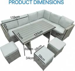 Alivio 9-Seater Outdoor Rattan Patio Furniture Sofa Set with Dining Table, Cushion & Stools in Grey - thumbnail 5