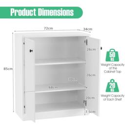 Costway 2-Door Storage Cabinet Buffet Cabinet w/ 3 Shelves Sideboard Kitchen in White - thumbnail 2
