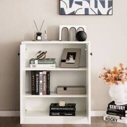 Costway 2-Door Storage Cabinet Buffet Cabinet w/ 3 Shelves Sideboard Kitchen in White - thumbnail 3