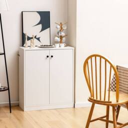 Costway 2-Door Storage Cabinet Buffet Cabinet w/ 3 Shelves Sideboard Kitchen in White - thumbnail 5