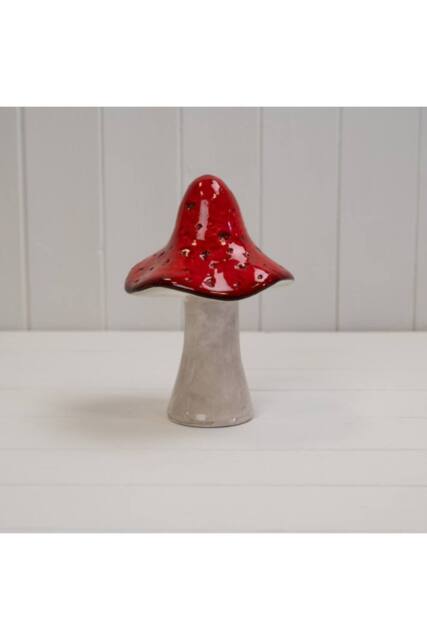 KDMD Red & Grey Rustic Ceramic Mushroom - image 1