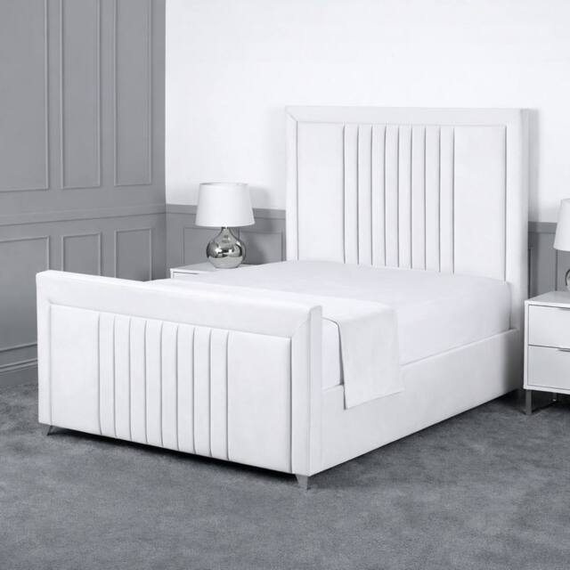 Living Comfort Bedz Celeste Plush Velvet Upholstered Bed Slatted Base - 48Inch Headboard in White - Size: Double - image 1