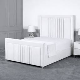Living Comfort Bedz Celeste Plush Velvet Upholstered Bed Slatted Base - 48Inch Headboard in White - Size: Double - thumbnail 1