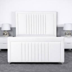 Living Comfort Bedz Celeste Plush Velvet Upholstered Bed Slatted Base - 48Inch Headboard in White - Size: Double - thumbnail 2