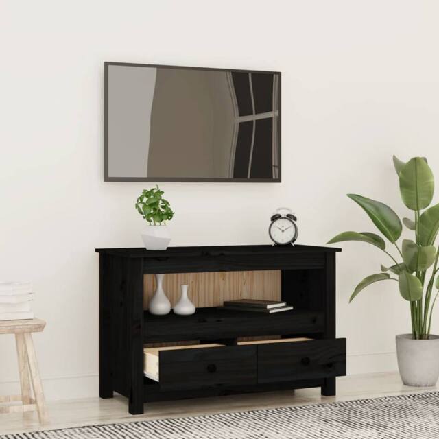 Berkfield Home TV Cabinet Black 79x35x52 cm Solid Wood Pine - Size: 79 x 35 x 52 cm - image 1
