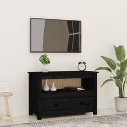 Berkfield Home TV Cabinet Black 79x35x52 cm Solid Wood Pine - Size: 79 x 35 x 52 cm - thumbnail 2