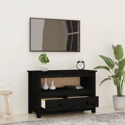 Berkfield Home TV Cabinet Black 79x35x52 cm Solid Wood Pine - Size: 79 x 35 x 52 cm