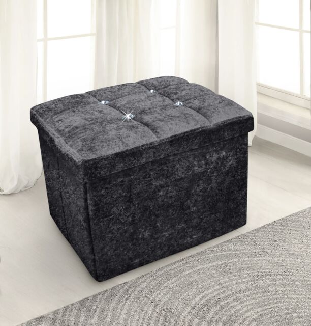 Home Republic Crushed Velvet Foldable Storage Ottoman in Charcoal - Size: Small - image 1
