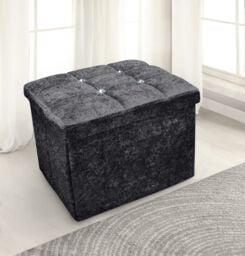 Home Republic Crushed Velvet Foldable Storage Ottoman in Charcoal - Size: Small