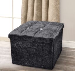 Home Republic Crushed Velvet Foldable Storage Ottoman in Charcoal - Size: Small - thumbnail 2