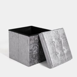 Home Republic Crushed Velvet Foldable Storage Ottoman in Charcoal - Size: Small - thumbnail 3