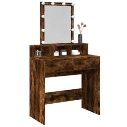 Berkfield Home Dressing Table with LED Smoked Oak 80x41x144.5 cm in Brown - thumbnail 4