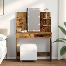 Berkfield Home Beautiful Dressing Table with LED Lights Old Wood 96x40x142 cm in Brown - Size: 96 x 40 x 142 cm - thumbnail 1