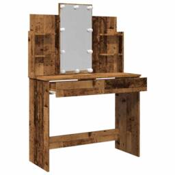 Berkfield Home Beautiful Dressing Table with LED Lights Old Wood 96x40x142 cm in Brown - Size: 96 x 40 x 142 cm - thumbnail 6