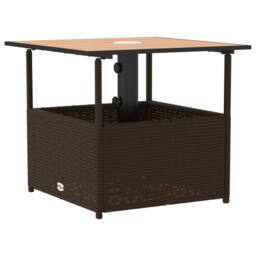Berkfield Home Garden Table with Parasol Hole Brown 55x55x46.5 cm Poly Rattan - thumbnail 7