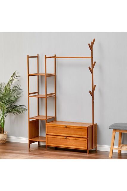 Living and Home 162CM Bamboo Clothes Garment Rack with Storage Shelves, Drawer Organiser in Brown - image 1