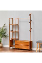 Living and Home 162CM Bamboo Clothes Garment Rack with Storage Shelves, Drawer Organiser in Brown