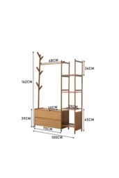 Living and Home 162CM Bamboo Clothes Garment Rack with Storage Shelves, Drawer Organiser in Brown - thumbnail 2