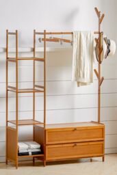 Living and Home 162CM Bamboo Clothes Garment Rack with Storage Shelves, Drawer Organiser in Brown - thumbnail 3