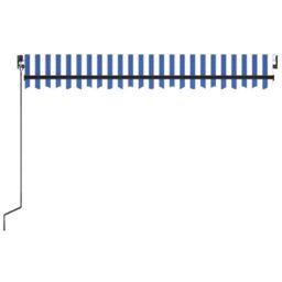 Berkfield Home Manual Retractable Awning with LED 450x300 cm Blue & White - thumbnail 4