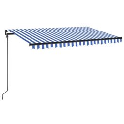 Berkfield Home Manual Retractable Awning with LED 450x300 cm Blue & White - thumbnail 2