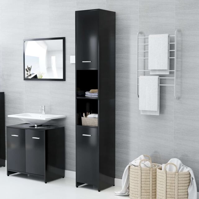 Berkfield Home Bathroom Cabinet Black 30x30x183.5 cm Engineered Wood - image 1