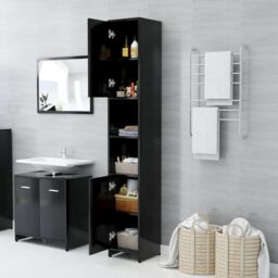 Berkfield Home Bathroom Cabinet Black 30x30x183.5 cm Engineered Wood - thumbnail 3