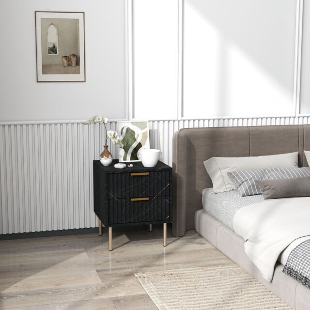 HOMCOM Bedside Table Bedside Cabinet with 2 Drawers for Bedroom in Black - image 1