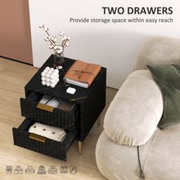 HOMCOM Bedside Table Bedside Cabinet with 2 Drawers for Bedroom in Black - thumbnail 6