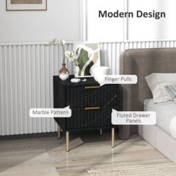HOMCOM Bedside Table Bedside Cabinet with 2 Drawers for Bedroom in Black - thumbnail 4