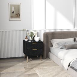 HOMCOM Bedside Table Bedside Cabinet with 2 Drawers for Bedroom in Black - thumbnail 1