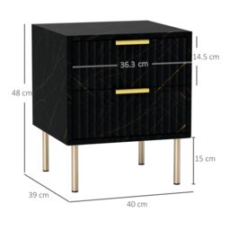 HOMCOM Bedside Table Bedside Cabinet with 2 Drawers for Bedroom in Black - thumbnail 3