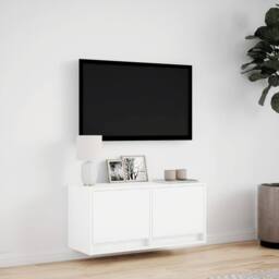 Berkfield Home TV Wall Cabinet with LED Lights White 80x31x35 cm - Size: 80 x 31 x 35 cm - thumbnail 4