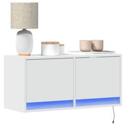 Berkfield Home TV Wall Cabinet with LED Lights White 80x31x35 cm - Size: 80 x 31 x 35 cm - thumbnail 2