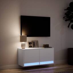 Berkfield Home TV Wall Cabinet with LED Lights White 80x31x35 cm - Size: 80 x 31 x 35 cm - thumbnail 5