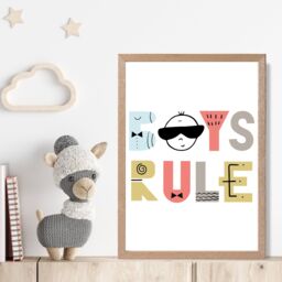 ARTZE Cute Boys Rule Scandi Quote Framed Print SIZE: A4 with Oak Frame in Pale Blue - thumbnail 2